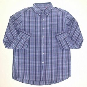 IZOD Plaid‎ Button Down Shirt Slim Fit Long Sleeve Purple Blue L